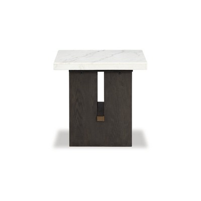 Contemporary Dark Brown Wood End Table with Marble Top