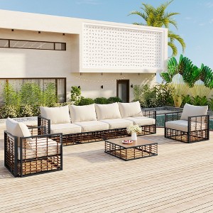 Whisen Modern Minimalist 7-Piece Patio Sectional Sofa Set, All-Weather Garden Conversation Furniture Set - 1 of 4