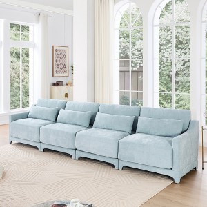 ModernLuxe Chenille Fabric Sofa with Ottoman & Lumbar Pillows, Ergonomic Sofa Couch for Living Room/Bedroom, Beige/Sky Blue/Green (2-4 Seats) - 1 of 4