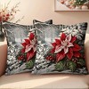 Lomsoe 2pcs Festive Christmas Pillow Covers - Red Poinsettia & Snowy Forest Design, Zippered, Ideal for Sofa & Bed Decor, Holiday Home Accents - 3 of 4