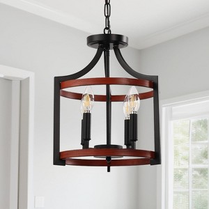 YANSUN 4-Light Black and Wood Drum Pendant Light, Convertible Semi Flush Mount Ceilingfor Dining Room,Bedroom, Foyer, Entryway - 1 of 1