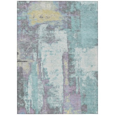 Teal Blue And Ivory Abstract Washable Indoor Outdoor Area Rug