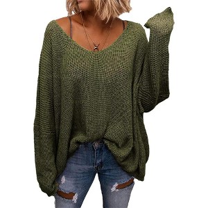 Imily Bela Women's V Neck Long Sleeve Knit Loose Oversized Pullover Sweater Top - 1 of 3