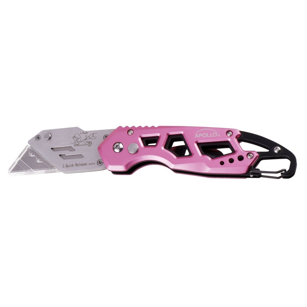 Apollo Tools DT5017P Foldable Knife Pink: Steel Utility Knife, Lifetime Warranty, Compact & Lightweight Design