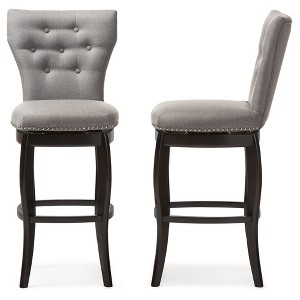 Baxton Studio 29" Leonice Fabric Upholstered Button Tufted Swivel Barstool Gray: Rubberwood Frame, Polyester Upholstery - 1 of 4