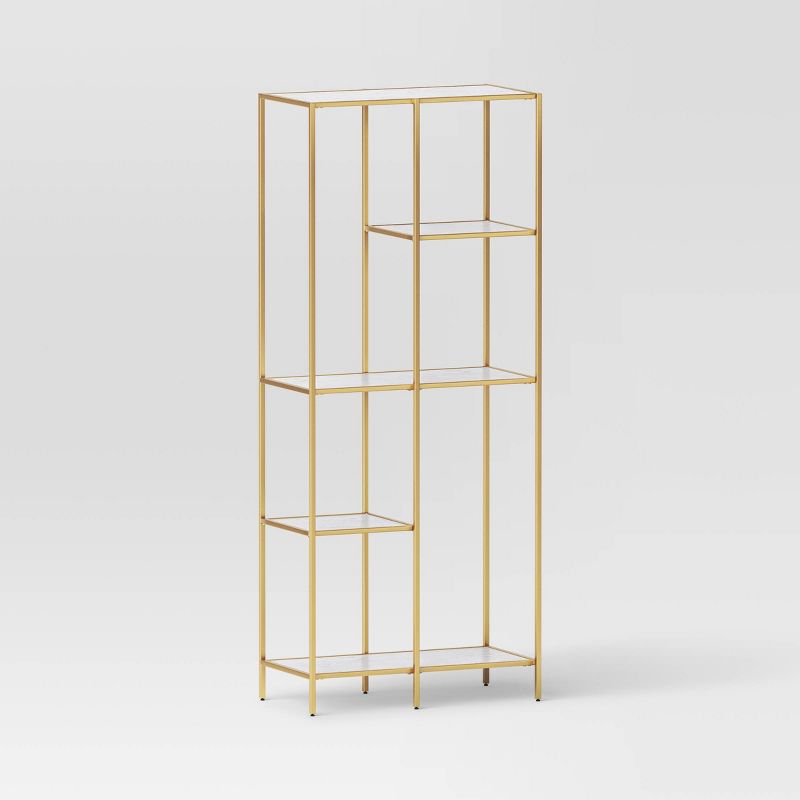 72&#34; 3 Shelves Faux Marble and Metal Book Rack Gold - Threshold&#8482;, 1 of 7