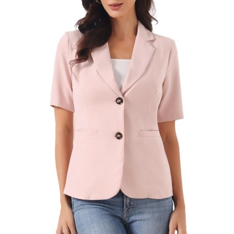 INSPIRE CHIC Women's Short Sleeve Notched Collar Lapel Open Front Business Work Casual Suit Blazer X-Small Pink
