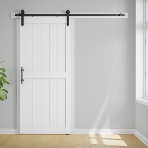 SMARTSTANDARD 80 & 96 in. Height White Interior Sliding Barn Door with Sliding Door Hardware Kit & Handle - Predrilled, Ready to Assemble, H-Paneled - 1 of 4