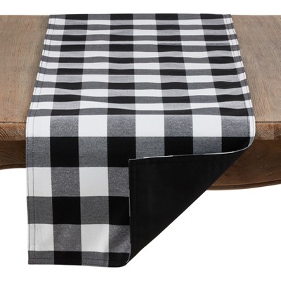 Black and White Cotton-Poly Buffalo Plaid Table Runner