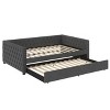 TIRAMISUBEST Full Size Daybed with Twin Size Trundle, Upholstered Tufted Daybed Frame Sofa Bed with Button & Copper Nail on Square Arms - 4 of 4