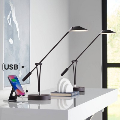 Adjustable Black Metal LED Desk Lamps with USB Ports