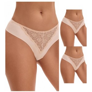 INSPIRE CHIC Women's Mid Waisted Briefs Smooth Silky Panties Soft Lace Breathable Underpants 3 Packs - 1 of 4
