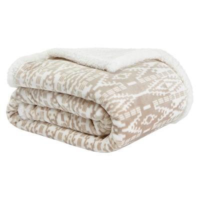 Eddie Bauer 50"x60" San Juan Faux Shearling Reversible Throw Blanket Pearl/Cream: Soft Micro Fleece, Geometric Design, Gift-Ready