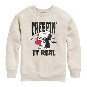 Boys' - Peanuts - Creepin It Real Graphic Long Sleeve Fleece Sweatshirt - 1 of 4