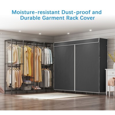 Black Iron Freestanding Closet with Adjustable Shelves and Cover