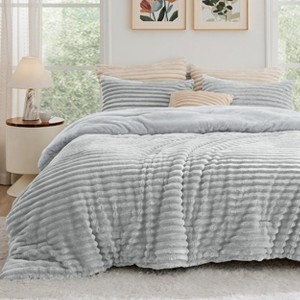 Bedsure Fluffy Comforter Set King - Cream White, 3 Pieces Plush Fuzzy Bed Set, 1 Shaggy Comforter with 2 Pillowcases - 1 of 4