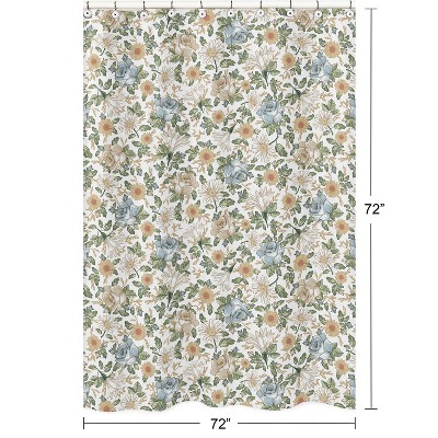 Vintage Floral Blue and Yellow Fabric Shower Curtain