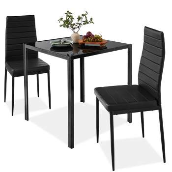 Best Choice Products 3-Piece Kitchen Dining Table Set w/ Glass Tabletop, 2 PU Leather Chairs