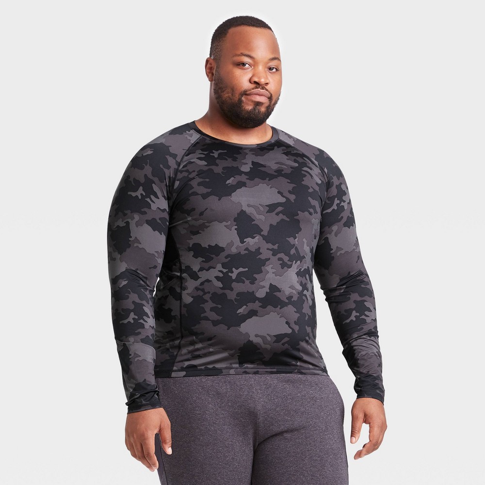 Men's Long Sleeve Fitted T-Shirt - All in Motion Black Camo Print XXL, Men's, Black Green Print was $20.0 now $14.0 (30.0% off)