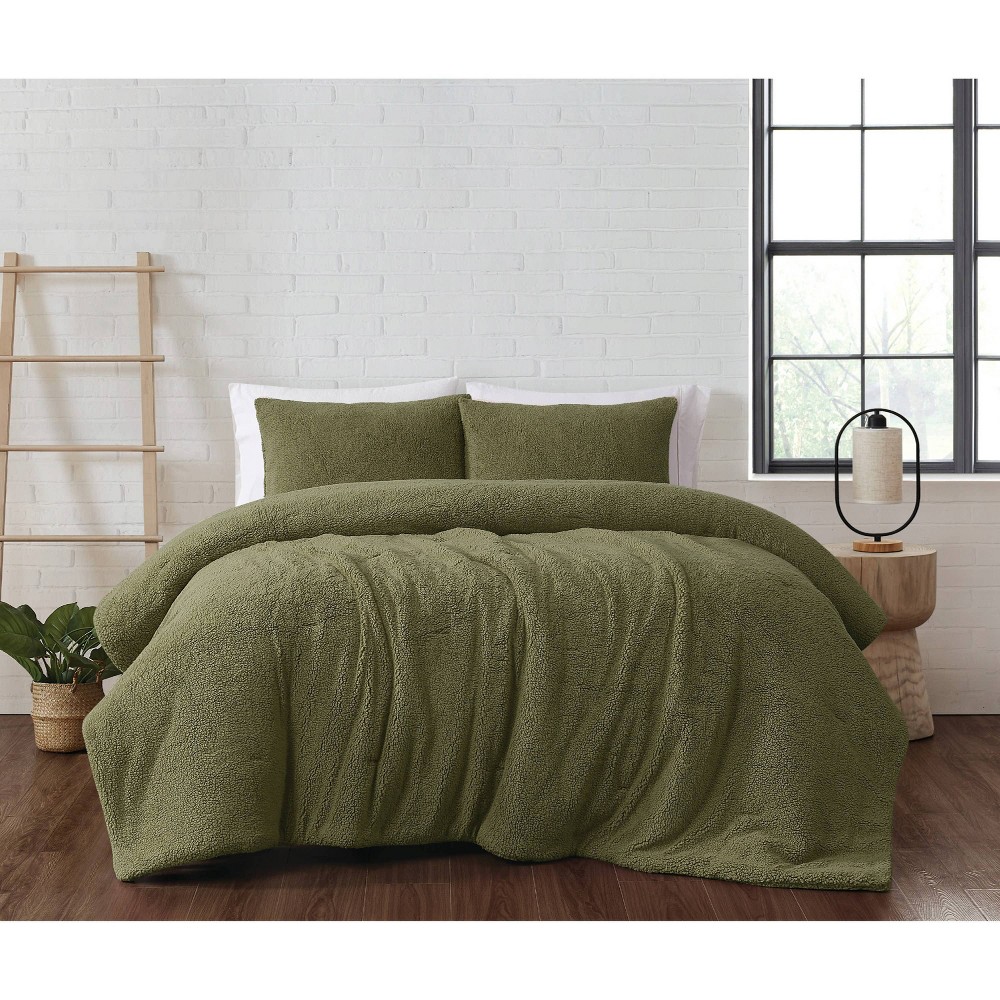 Photos - Duvet Brooklyn Loom 3pc Full/Queen Marshmallow Comforter Set Olive Green