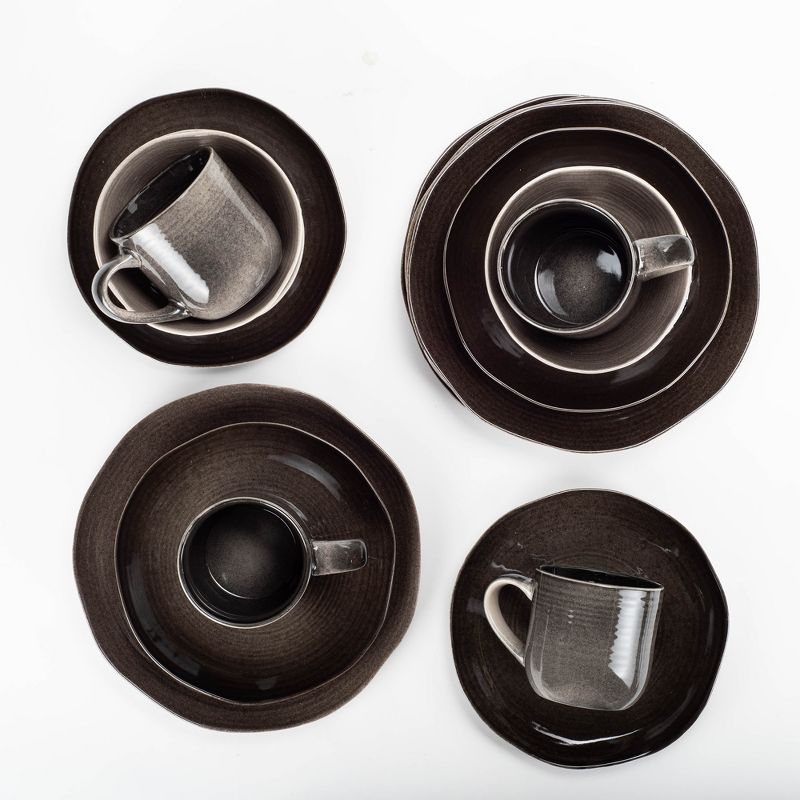 Elanze Designs 16-Piece Reactive Glaze Ceramic Stoneware Dinnerware - Service for 4, Mocha Grey Ombre, 3 of 7