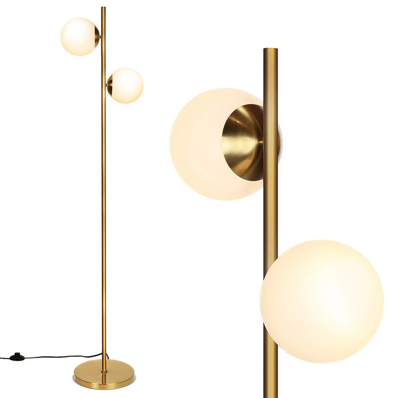 Costway 65''Sphere LED Floor Lamp w/2 LED Light Bulbs Foot Switch Bedroom Office Silver\Gold, 1 of 11