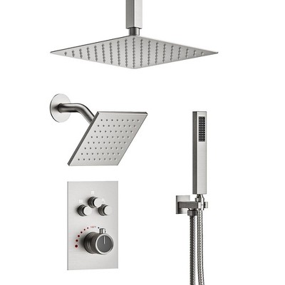 YAWWALK 7-Spray Thermostatic Shower System with Dual Shower Head Fixed and Handheld Shower (Valve Included)