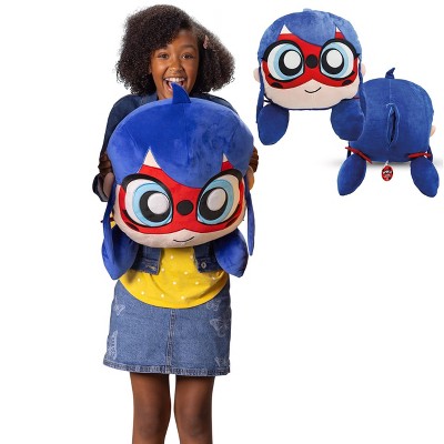 Miraculous Ladybug Huggie Hideaway 16.5-inch Plush Pillow, Super Cute Soft Stuffed Toy for Kids with Large Zipper Secret Pocket in The Back, Ladybug