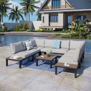 Captiva Designs 8pc Outdoor Off-white Conversation Set with Side Table & Coffee Table & Removable Cushion - 1 of 4
