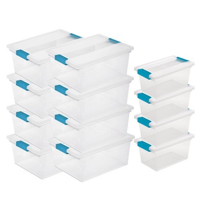 Sterilite Medium Clip Box, Stackable Small Storage Bin With Latching Lid,  Plastic Container To Organize Office, Crafts, Clear Base And Lid, 4-pack :  Target