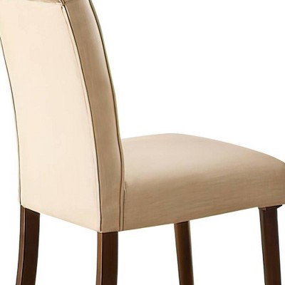 Set of 2 Beige Linen Upholstered Parsons Side Chairs with Walnut Wood Legs