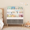 Gulches White Kids Bookshelf 3 Fabric Bins Front Facing Book Organizer With Pine Legs For Playroom Nursery Bedroom - 3 of 4