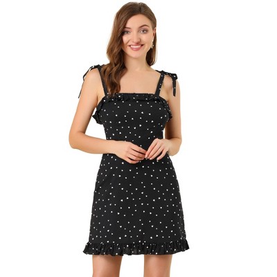 Allegra K Women's Printed Sleeveless Ruffle Tie Shoulder Summer A Line Mini Dress