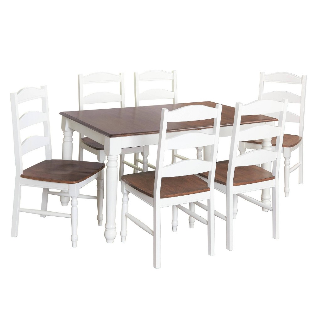 Photos - Dining Table Buylateral 7Pc Skipton Dining Set White/Walnut: Rectangle Table, 6 Wood Chairs, Rubberwood Frame