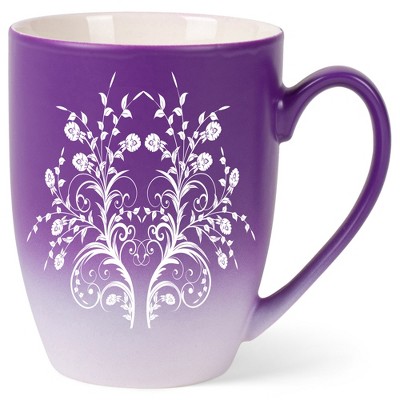 Elanze Designs Damask Floral Mirror Two Toned Ombre Matte Purple and White 12 ounce Ceramic Stoneware Coffee Cup Mug