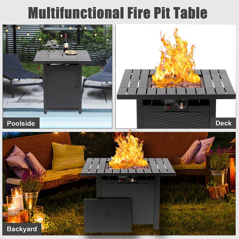 SKONYON 28" Propane Fire Pit Table Patio Square Gas Fireplace 50,000 BTU with Cover for Outdoor Use, 3 of 9