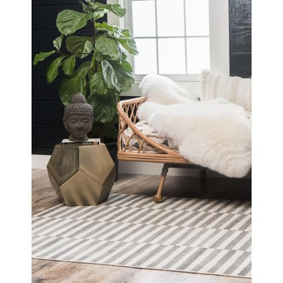 Stain-Resistant Gray Stripe Synthetic 6' x 9' Easy Care Rug