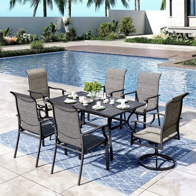Captiva Designs 7pc Outdoor Dining Metal Rectangle Table with Umbrella Hole & Padded Sling Chairs