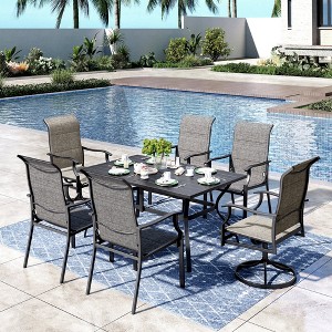 Captiva Designs 7pc Outdoor Dining Metal Rectangle Table with Umbrella Hole & Padded Sling Chairs - 1 of 4
