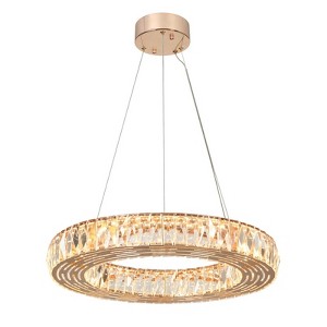 LNC Brusmogan 1-Lights 22" Modern Luxury Integrated LED Drum Crystal Chandelier,Rose Gold and Crystal - 1 of 1