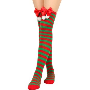 BABYYER Christmas Thigh High Stockings, Red Pompom Long Socks, Breathable and Soft for Xmas New Year Holiday Decorations (1 Pcs One size) - 1 of 4