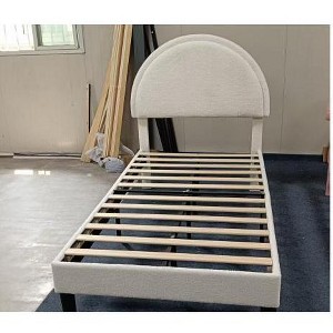 Bed Frame with 2 Drawers, Kids Boucle Upholstered Platform Bed, Chic Round Headboard, No Box Spring Needed - 1 of 1