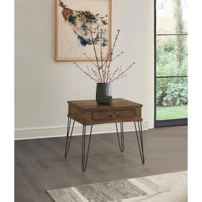 NicBex Retro Square Solid Wood Coffee Table with Storage Drawers & Metal Legs,Modern Side Table for Living Room,Apartment,22"
