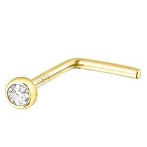 Jewelry Avalanche 22G 14K Gold Bezel-set Diamond L-shape Nose Stud - 1 of 2