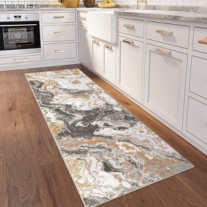 Abstract Marble Accent Rug, Soft Luxury Carpet for High Traffic Areas, Washable Rugs - 1 of 4