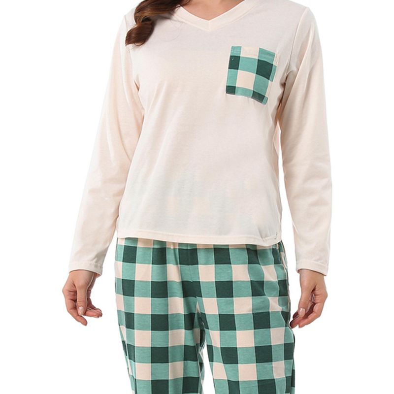 cheibear Womens Sleepwear Plaid Long Sleeve Shirt and Pants Soft Loungewear Set, 5 of 6