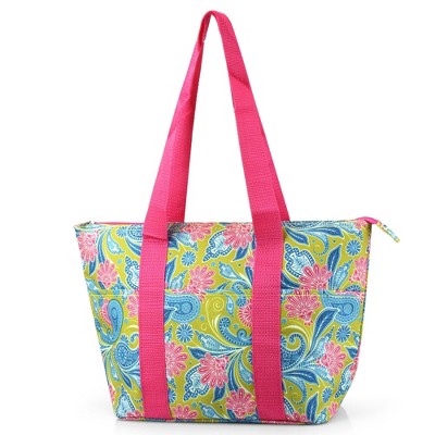 pink and green tote bags