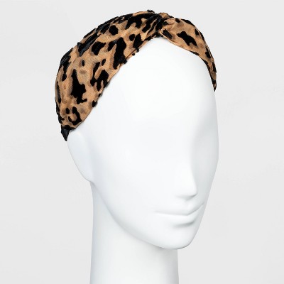 Chiffon and Velvet Cheetah Twist-Front Headband - A New Day™ Blush Pink