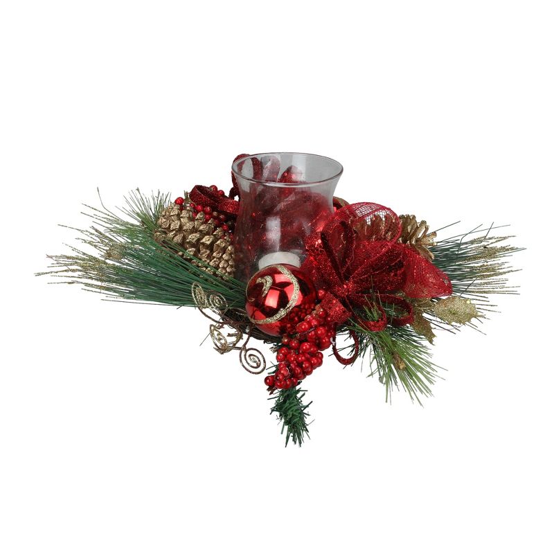 Northlight 18" Pine and Berry Christmas Hurricane Pillar Candle Holder - Green/Red, 2 of 4