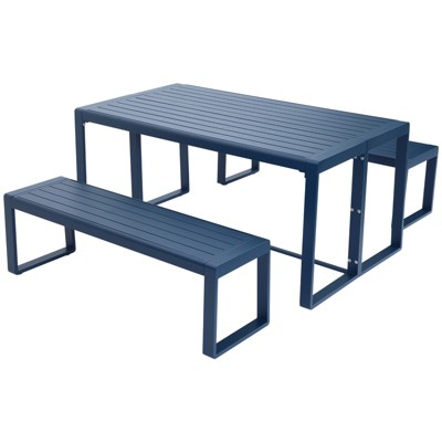 Aoodor 3-Piece Outdoor Patio Dining Set, Aluminum Furniture Set with 1 Rectangular Picnic Table and 2 Benches for Garden, Lawn, Yard